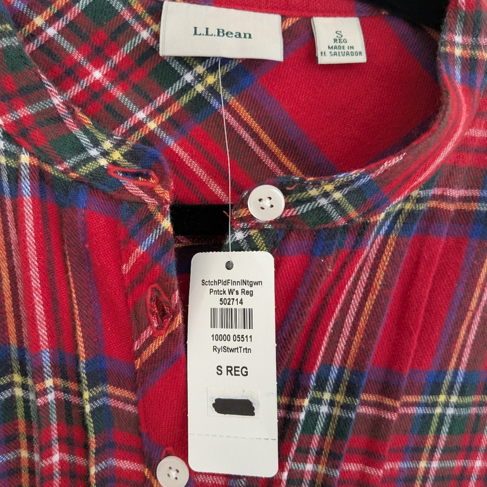 L.L. Bean Red and Green Plaid Nightgown NWT